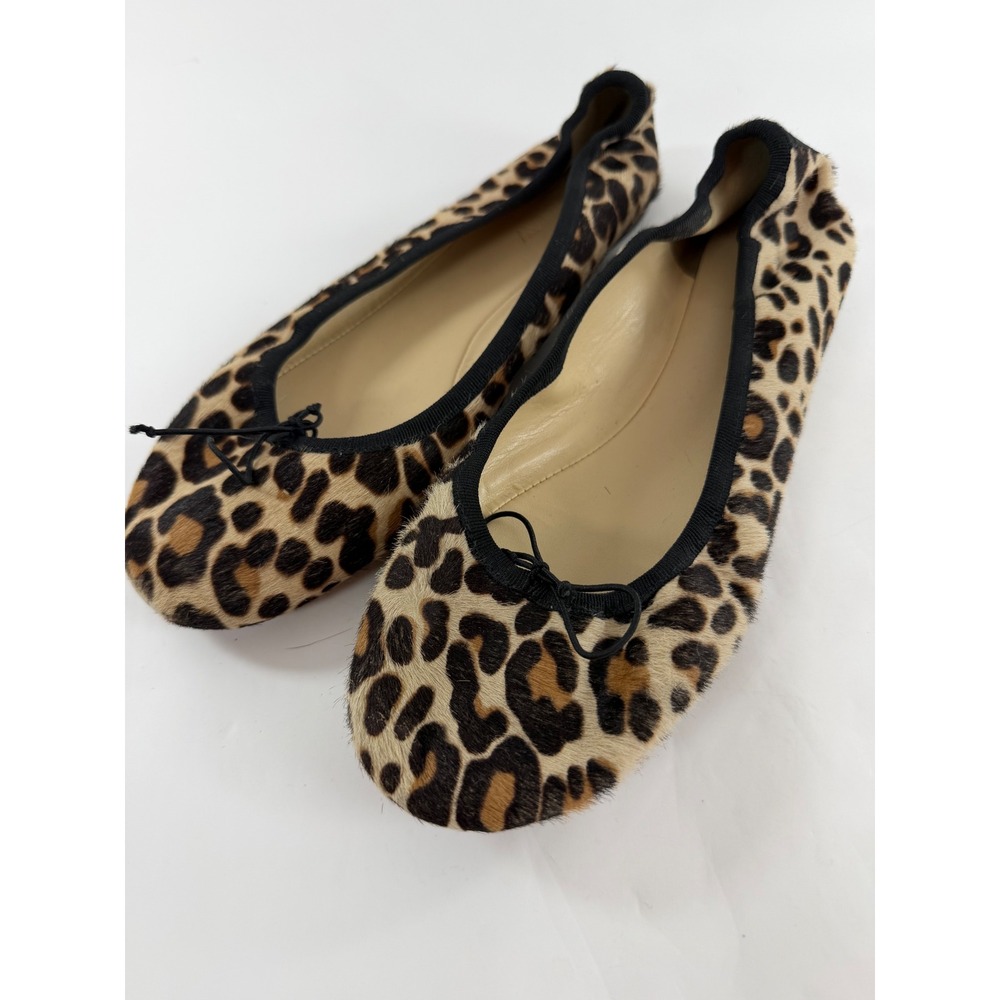 J.Crew Collection Womens Leopard Calf Hair Ballet Flats Brown Tan Size 7.5